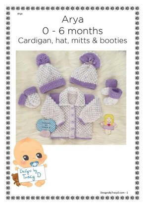 Arya baby knitting pattern cardigan, hats, booties & mitts 16-18" chest