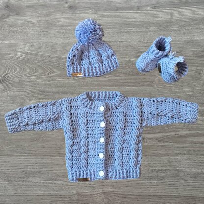 Lola Baby Cardigan Hat and Booties Set