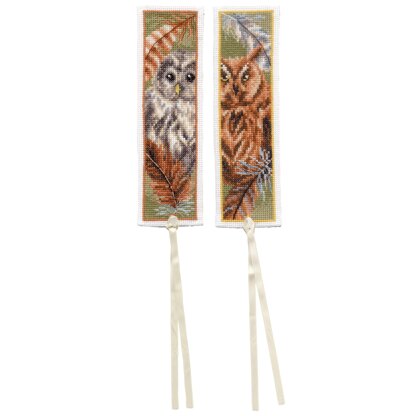 Vervaco Owl With Feathers Set Of 2 Bookmark Cross Stitch Kit - 6 x 20 cm