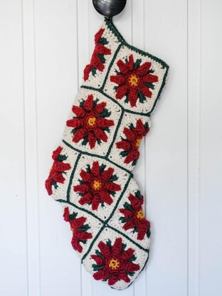 Poinsettia Granny Square Christmas Stocking