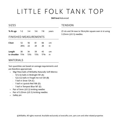 Little Folk Tank Top - Knitting Pattern for Kids in MillaMia Naturally Soft Merino