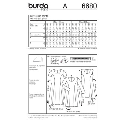 Burda Women's Dress Sewing Pattern B6680 - Paper Pattern, Size 20-34