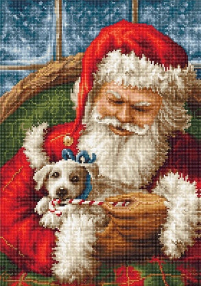 Luca-S Santa Claus and Puppy Petit Point Needlepoint Kit