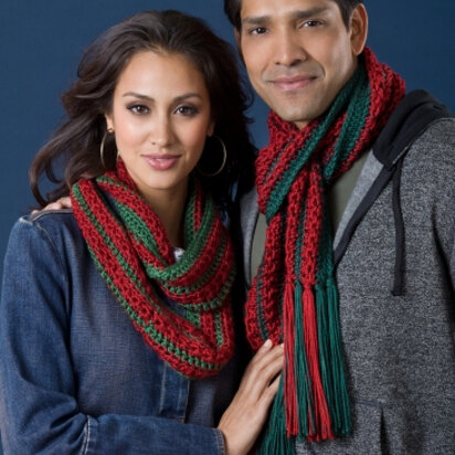 Her Infinity and His Fringed Christmas Cactus Scarves in Caron Simply Soft - Downloadable PDF