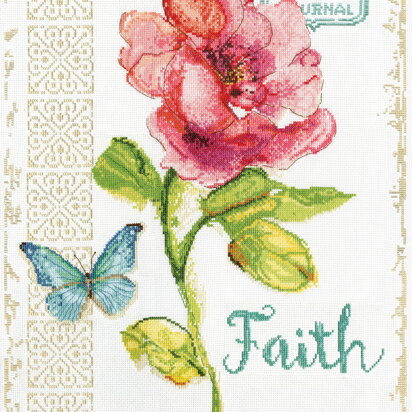 Design Works Pink Floral - Faith Cross Stitch Kit - 35cm x 46cm