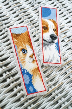 Vervaco Cat & Dog Bookmark Set (2pcs) Cross Stitch Kit - 6cm x 20cm