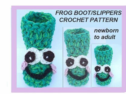 368. FROG BOOT/SLIPPERS, Newborn to Adult large