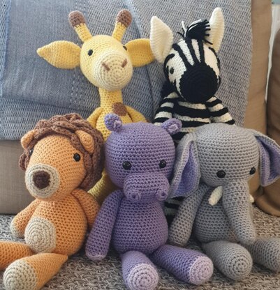 Savanna Savannah Animal Set Elephant Giraffe Hippo Hippopotamus Lion Zebra crochet amigurumi