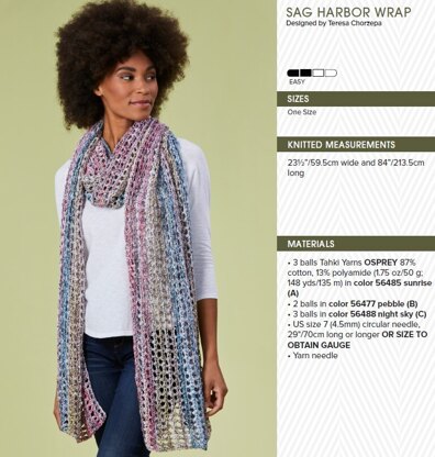 Sag Harbor Wrap - Knitting Pattern for Women in Tahki Yarns Osprey by Tahki Yarns