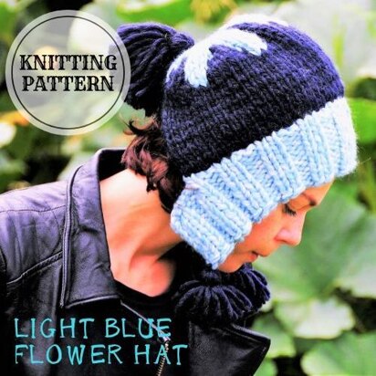 Light Blue Flower Hat - knitting pattern