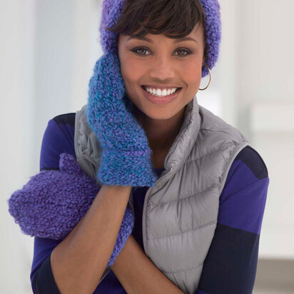 True Blue Hat and Mittens in Lion Brand Homespun Thick & Quick - L40056