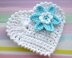 Heart with flower. Crochet appliqué. Card embellishment. Wedding card topper. Heart decoration