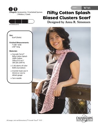 Biased Clusters Scarf in Cascade Yarns Nifty Cotton Splash - W745 - Downloadable PDF