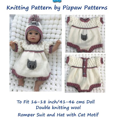 Cat Motif Romper and Hat (No. 7) - knitting pattern
