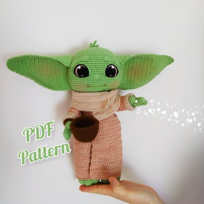 Peluche Baby Yoda, Grogu Alien bebé verde 14cm, tejido crochet artesanal,  amigurumi