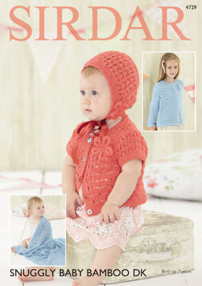 Blanket, Bonnet and Cardigans in Sirdar Snuggly Baby Bamboo DK - 4729 - Downloadable PDF