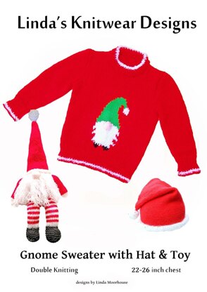 Gnome motif sweater with Christmas hat & toy