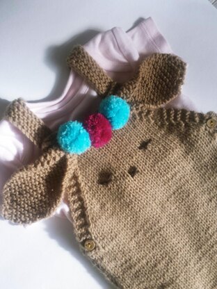 Bunny Romper with pompom trims for baby