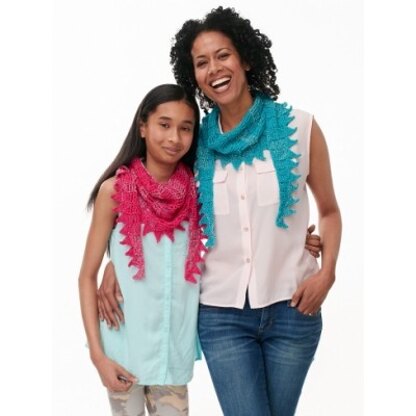 Sawtooth Kerchief for Mom & Me in Patons Glam Stripes - Downloadable PDF