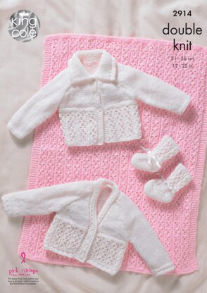 Pram Cover, Cardigans and Bootees in King Cole DK - 2914 - Downloadable PDF