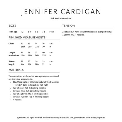 Jennifer Cardigan - Knitting Pattern for Kids in MillaMia Naturally Soft Merino