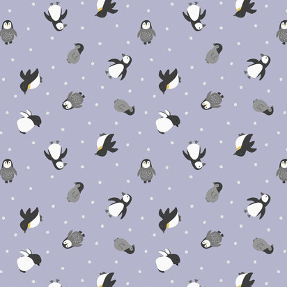Lewis & Irene Small Things... Polar Animals - Penguins on Iced Lilac with Pearl
