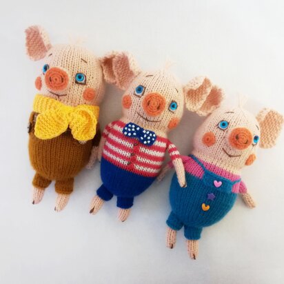 Toy Knitting Patterns - Knit Toy 3 Little Piglets, Knitting Pattern Animals