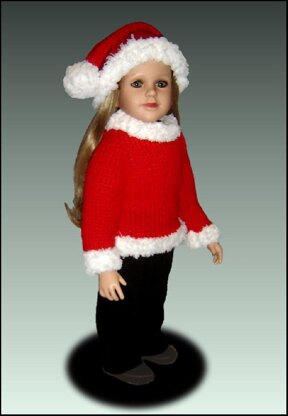 Santa Hat and Mrs. Claus sweater. Fits 23 inch dolls (My Twinn doll, My BFF) 605