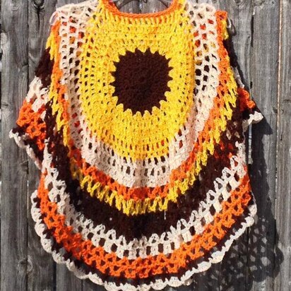 Sunflower Crochet Poncho Unbalanced Asymmetric