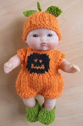 5" Berenguer Pumpkin Romper Set