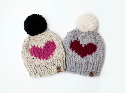 Chunky Pompom Heart Hat Winter Child Women Baby