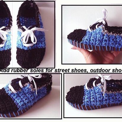 551 Crochet slipper/shoe, Blue lace-up shoe