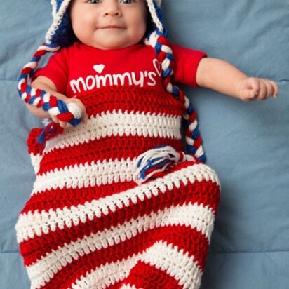Patriotic Baby Cocoon & Hat Crochet in Red Heart Soft Solids - LW4155