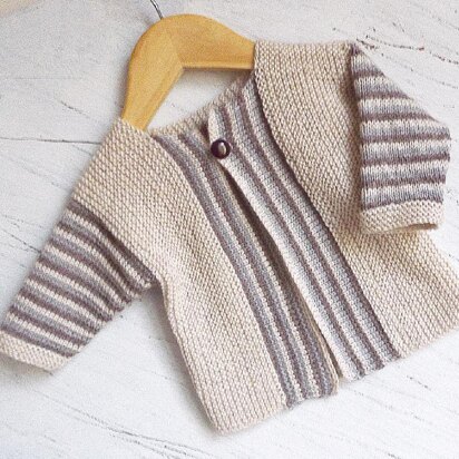 Baby sideways knit cardigan with stripe pattern - P066