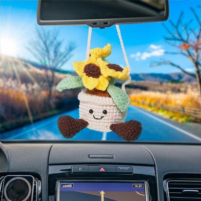 Smiling Sunflower Basket Car Hanging