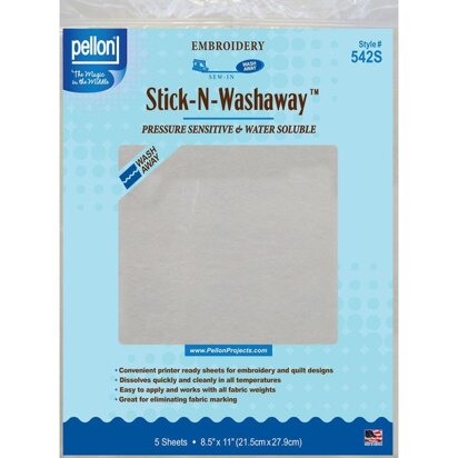 Pellon Stick-N-Washaway Embroidery Stabilizer 5/Pkg