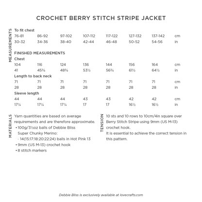 Crochet Berry Stitch Stripe Jacket - Crochet Pattern for Women in Debbie Bliss Super Chunky Merino by Debbie Bliss - DB420 - Downloadable PDF