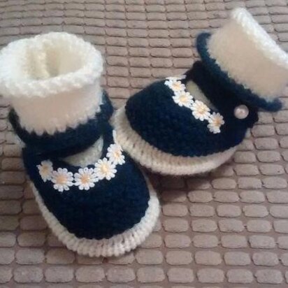 Navy Cream Mary Janes with Matching Socks 0-3mths