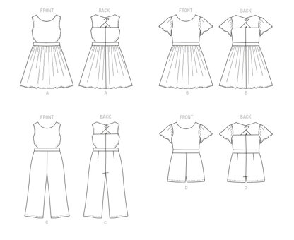 Butterick Girls' Dress, Jumpsuit and Romper B6908 - Paper Pattern, Size 7-8-10-12-14
