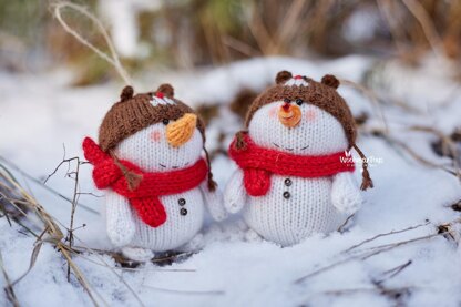 Knitted snowman in Teddy bear hat.