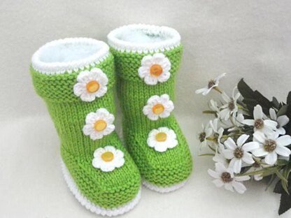 Knitted Baby Girl Booties Aurora Pattern by Elena Mitchell