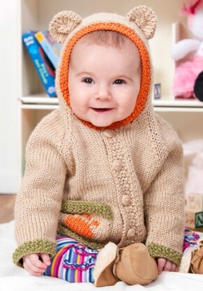 Baby Bear Hoodie in Red Heart Soft Solids - LW2899
