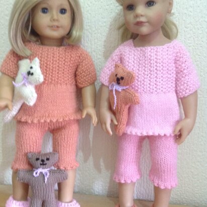 Dolls pyjamas, slippers and teddy