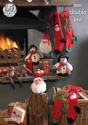 Snowman, Santa Head, Rudolf and Christmas Stockings in King Cole DK - 8002 - Downloadable PDF