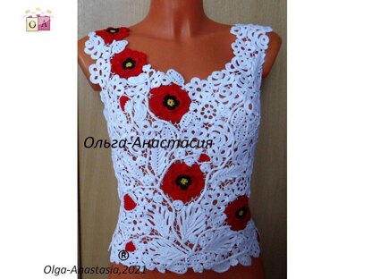 Lace blouse with poppies