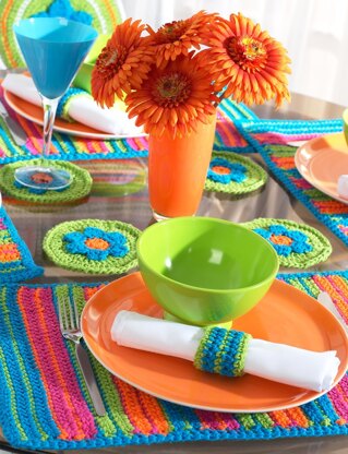 Striped Placemats and Coasters Table Setting in Bernat Handicrafter Cotton Solids