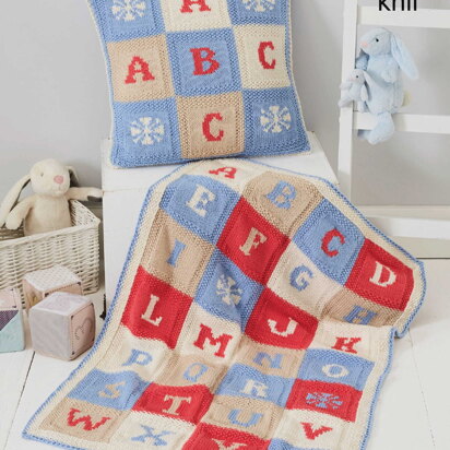 Alphabet Blanket and Cushion Cover Knitted in King Cole Cottonsoft DK - 5733 - Downloadable PDF