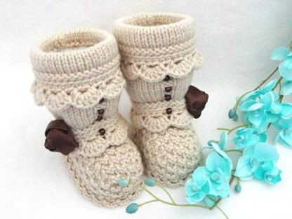 Knitting PATTERN Baby Girl Baby Hat and Booties with Flowers