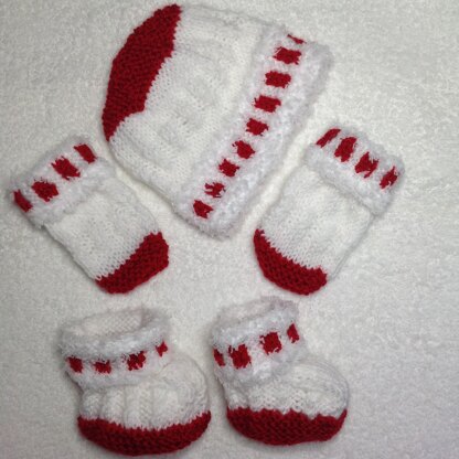 Snowtime baby hat, mittens, bootie set