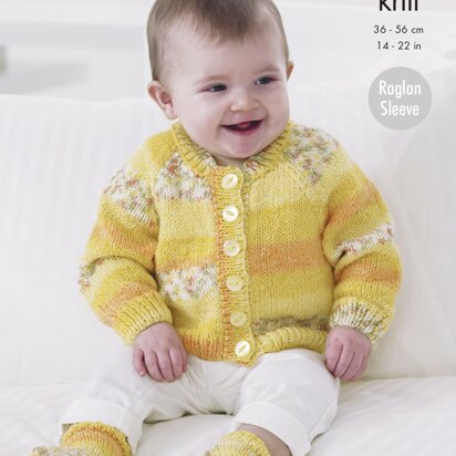 Raglan Cardigans, Hat & Socks in King Cole Drifter For Baby DK - 4490 - Downloadable PDF